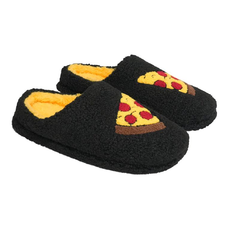 H&H Men's Pizza Scuff Slippers, Black/Yellow, hi-res