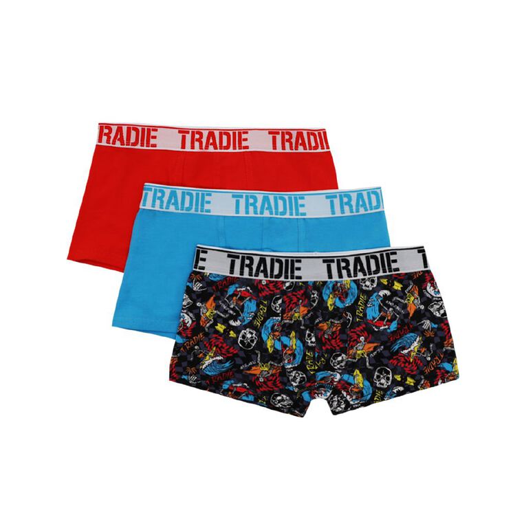 Tradie Boys' Trunks 3 Pack, Black/Red, hi-res