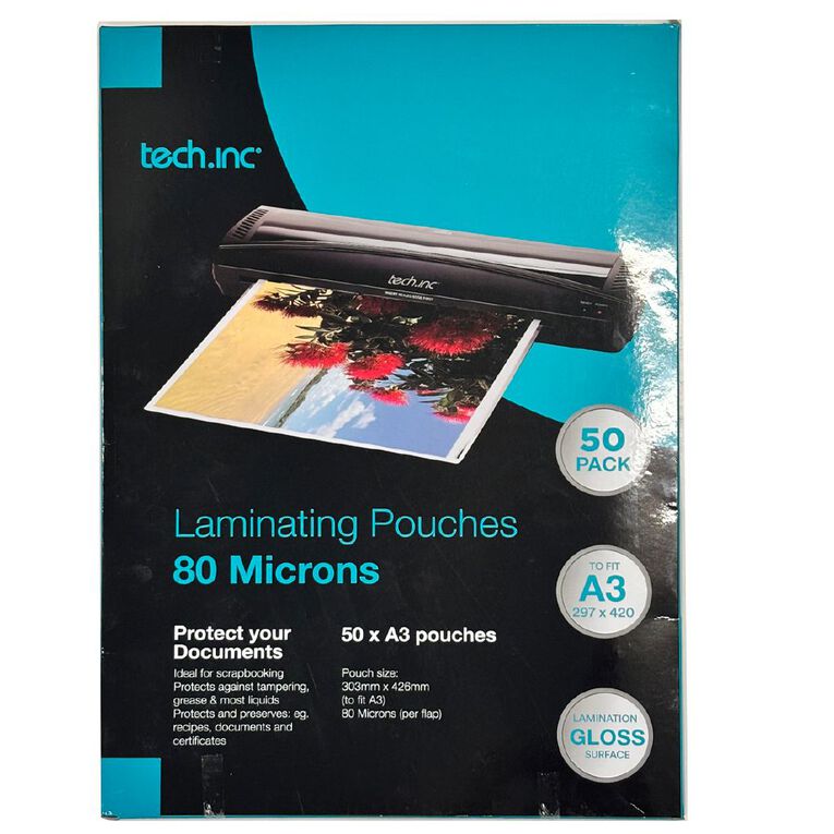 Tech.Inc Hot Laminating Pouch 80 Microns A3 50 Pack, , hi-res