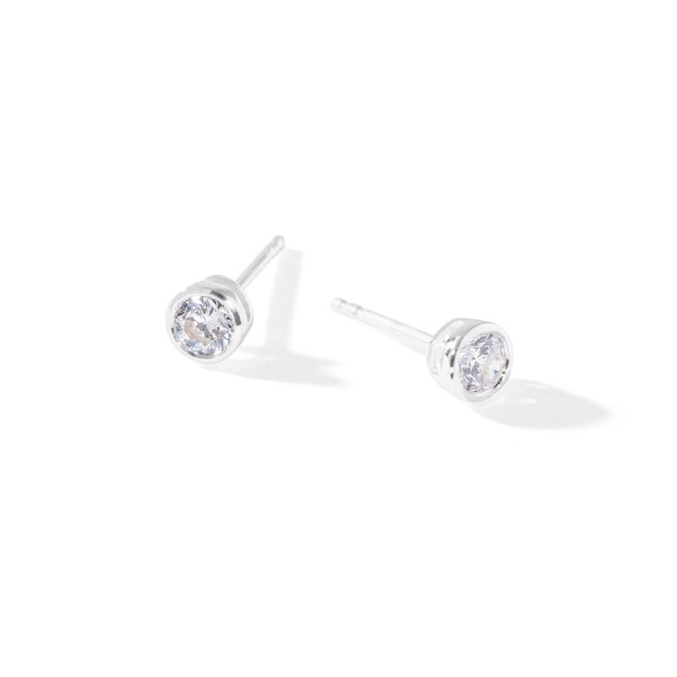 925 Orecchini Argento Sterling Rotondo Tanzanite 4mm Finto Cz