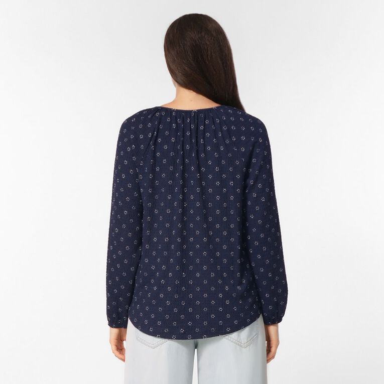 H&H Women's V Neck Gathered Top, Navy, hi-res
