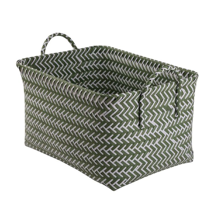 Living & Co Rectangle Plastic Woven Basket Green, , hi-res