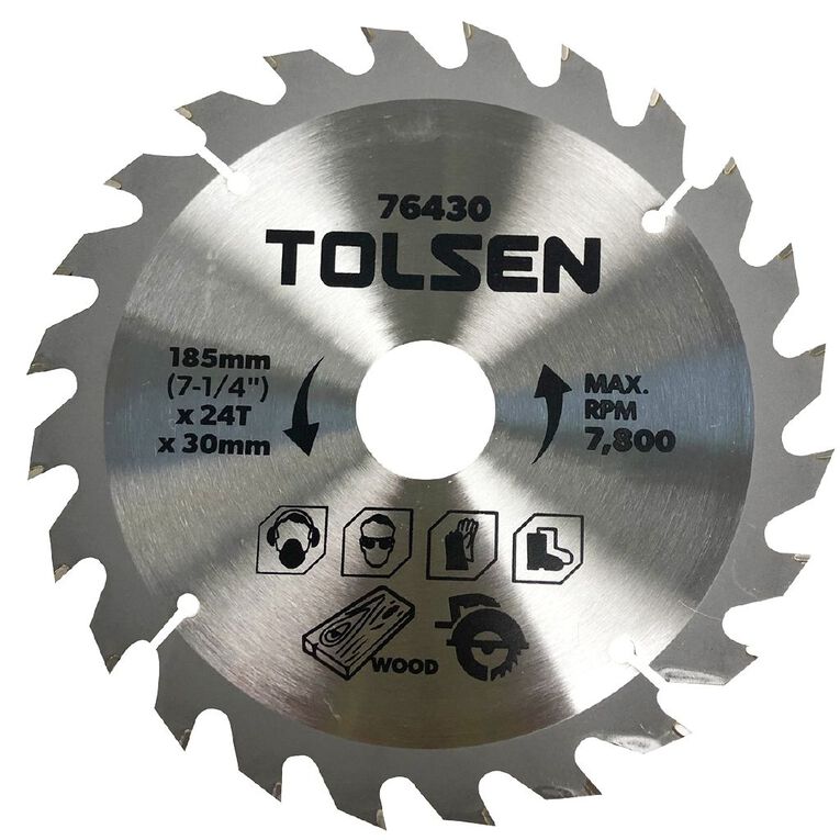 Tolsen Tungsten Carbide Tipped Saw Blade 185mm x 24T x 30mm Wood Cutting, , hi-res