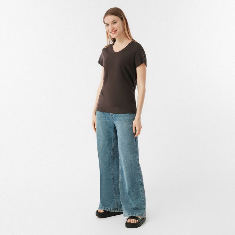 H&H Women's Short Sleeve V-Neck Tee, Brown Dark, hi-res
