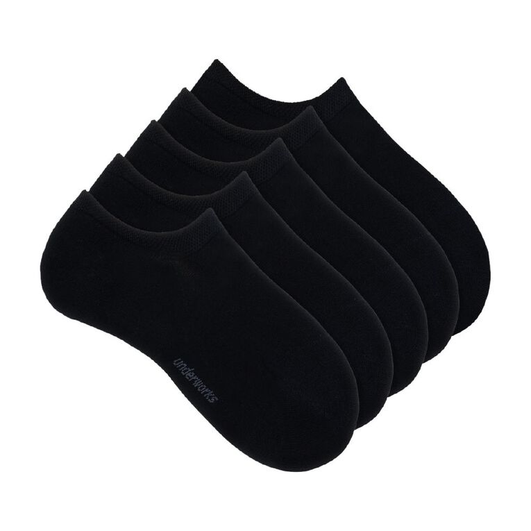 Underworks Women's No Show Sneaker Socks 5 Pack, Black, hi-res