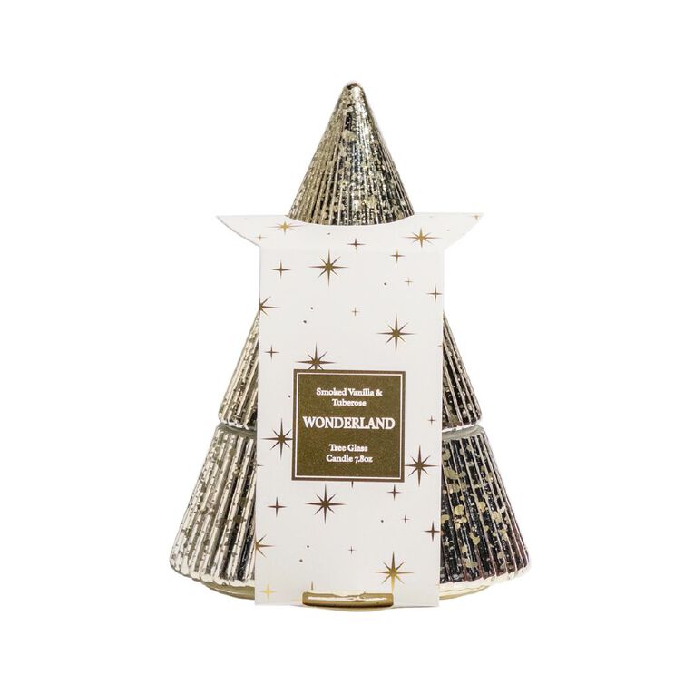 Wonderland Home Christmas Tree Glass Candle 7.8oz Gold, , hi-res