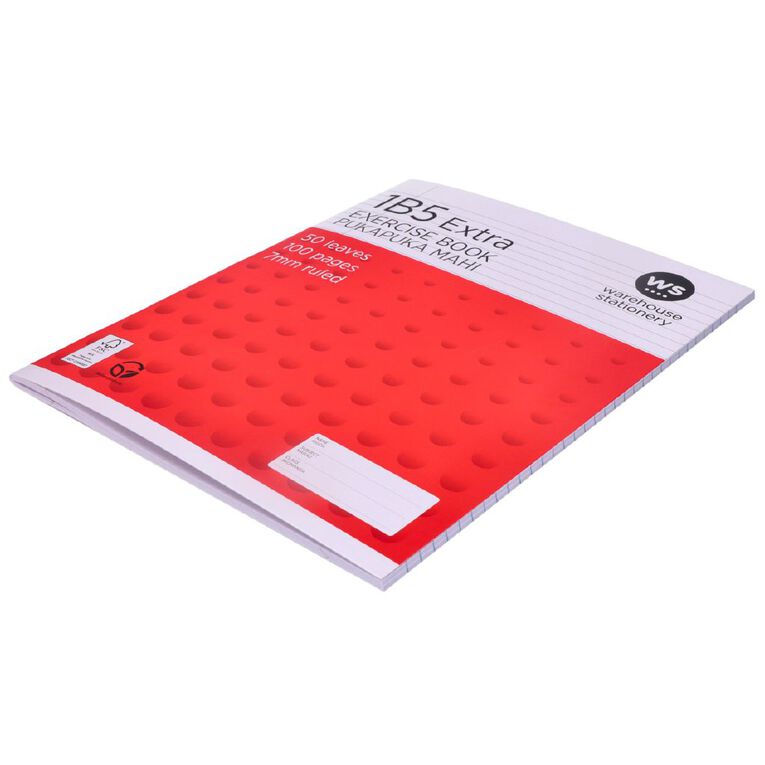 WS Exercise Book 1B5 7mm Ruled 50 Leaf Red Mid, , hi-res