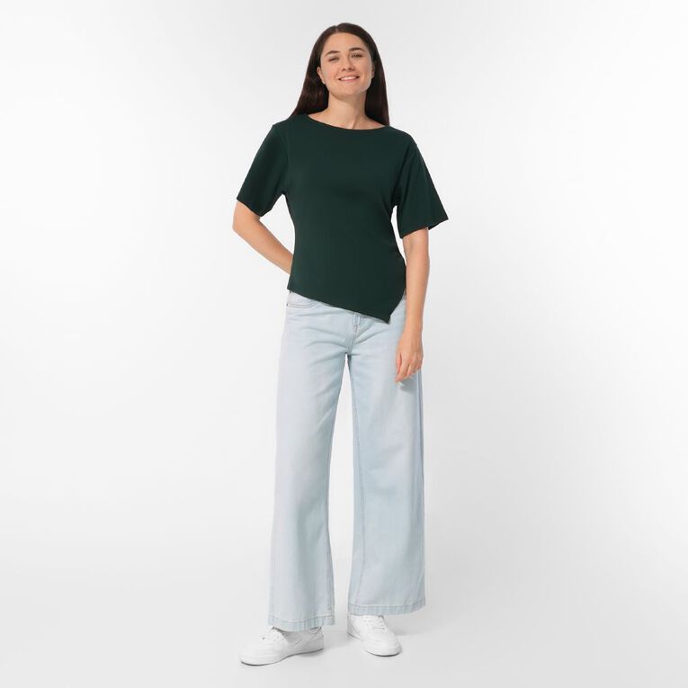 H&H Women's Short Sleeve Asymmetric Hem Tee, Green Dark, hi-res