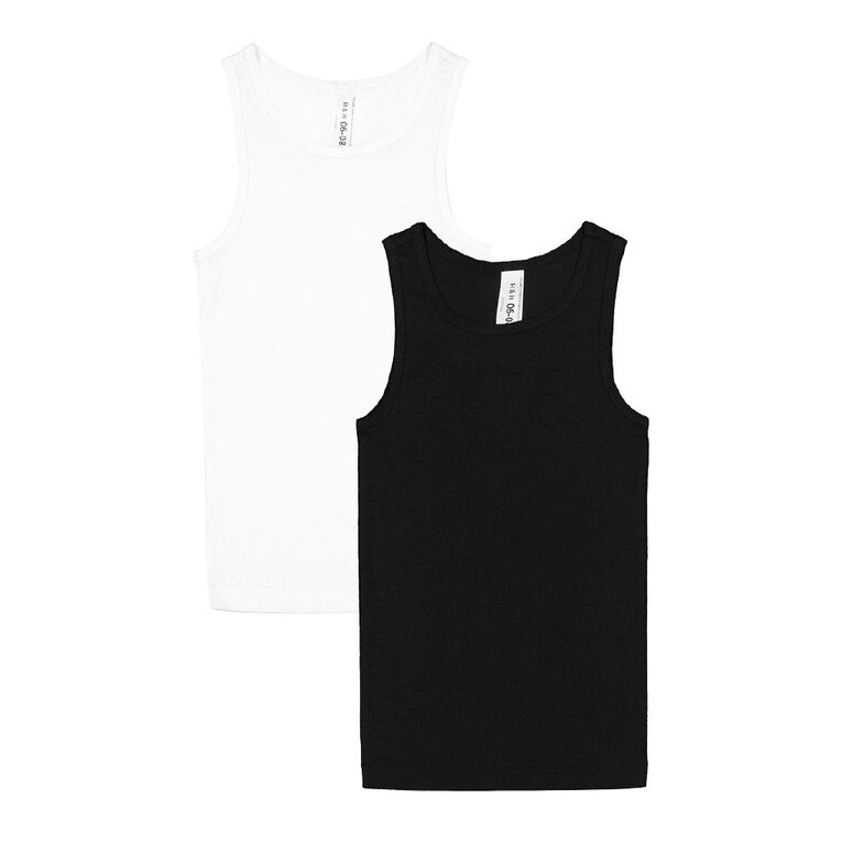 H&H Kids' Essential Singlet 2 Pack, Black/White, hi-res