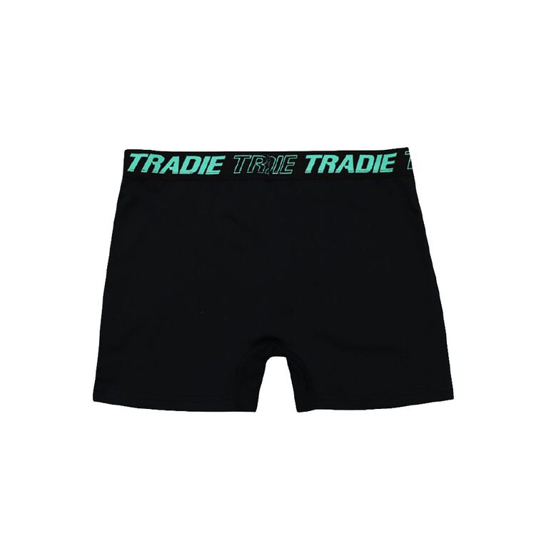 Tradie Boys' Mid Leg Sport Trunks, Black, hi-res