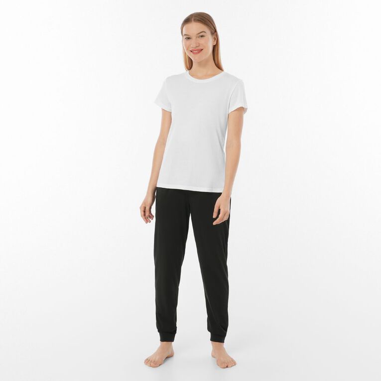 H&H Women's Knitted Cuffed Pyjama Pants, Black, hi-res