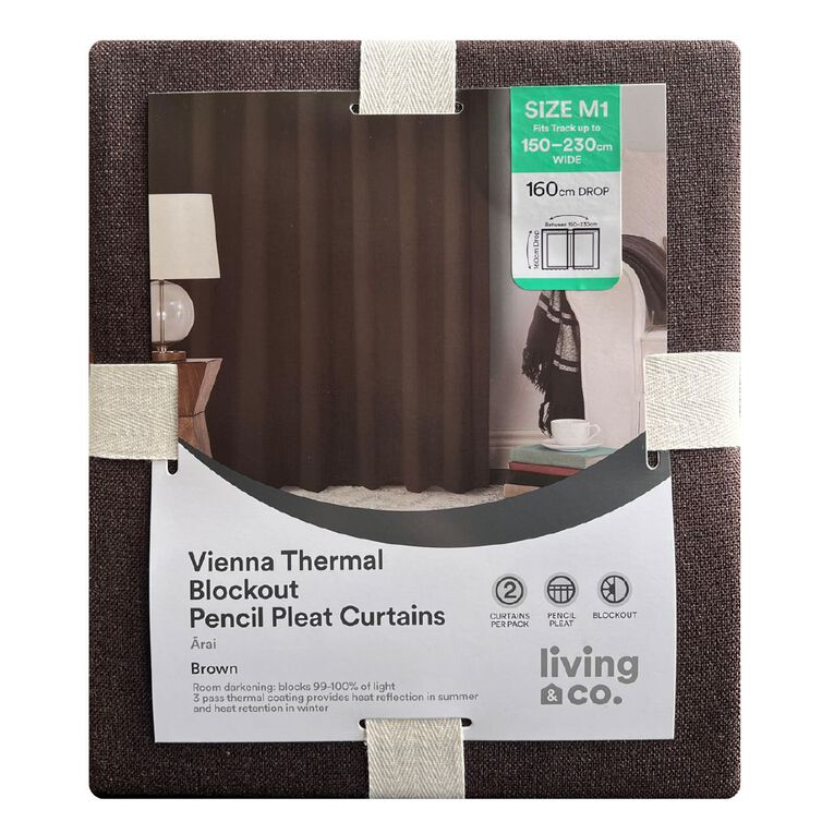 Living & Co Vienna Curtains Brown Mid 150-230cm Wide/160cm Drop, , hi-res