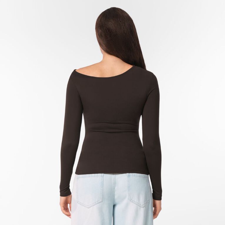 H&H Women's Contour Off Shoulder Top, Brown Dark, hi-res