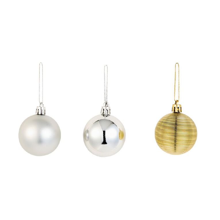 Wonderland Christmas Baubles 5cm Gold & Silver 16 Pack, , hi-res
