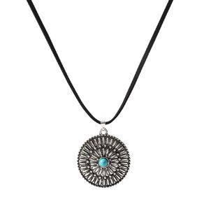 Suede Cord Antique Disc Necklace