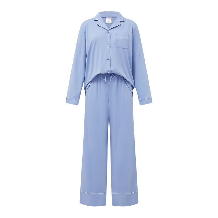 H&H Women's Comfy Button Up Pyjama Set, Blue Light, hi-res