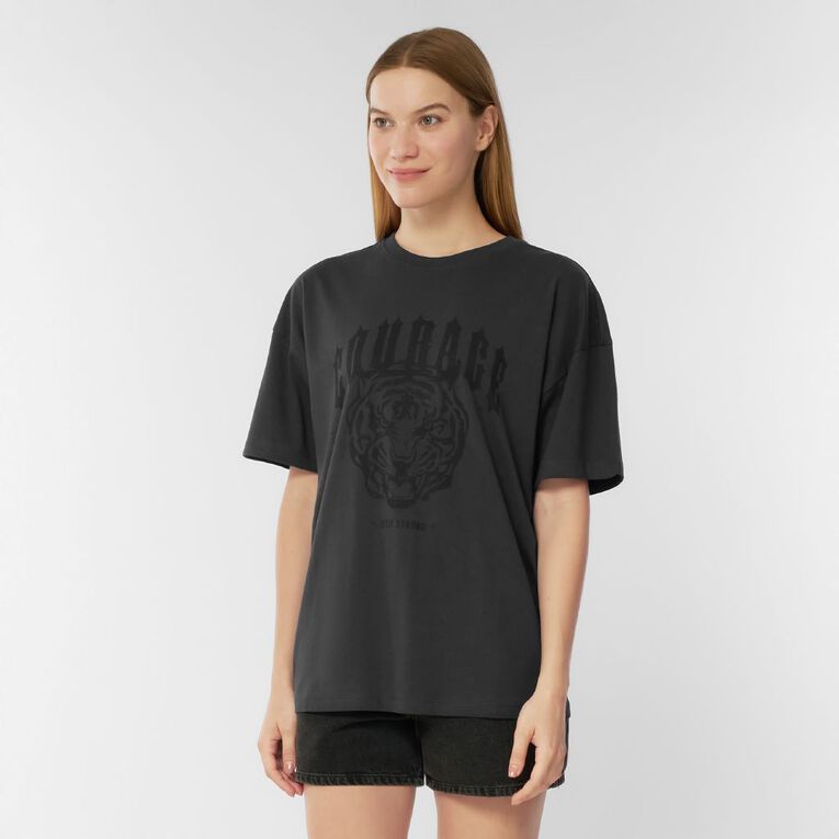 H&H Women's Oversized Boyfriend Graphic Tee, Grey Dark, hi-res