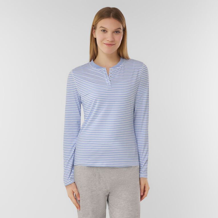 H&H Women's Comfy Henley Pyjama Top, Blue Light, hi-res