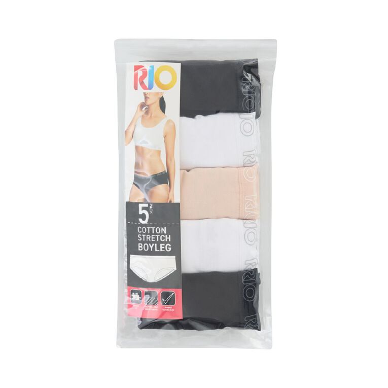 Rio Women's Boyleg Briefs 5 Pack, Multi-Coloured, hi-res