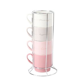 Living & Co Stackable Mugs with Stand Pink 4 Pack