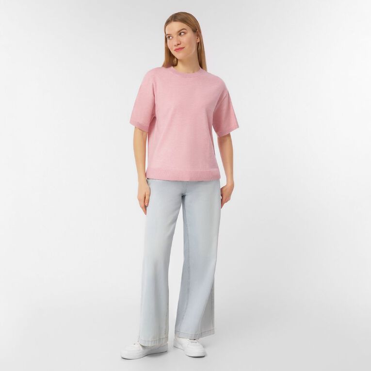 H&H Women's Short Sleeve Knit Tee, Pink Light, hi-res