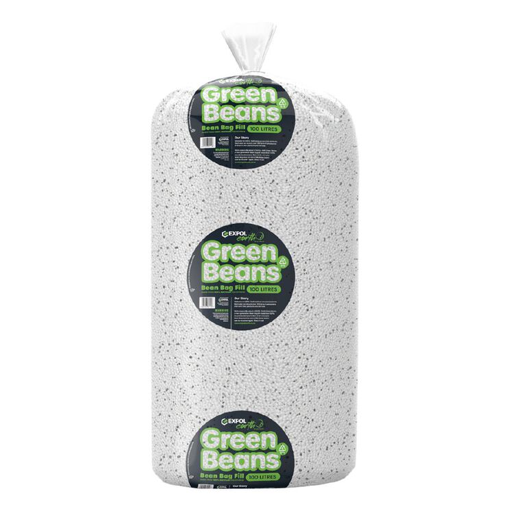 EXPOL GREEN BEANS - 100% RECYCLED POLYSTYRENE BEAN BAG FILL. 