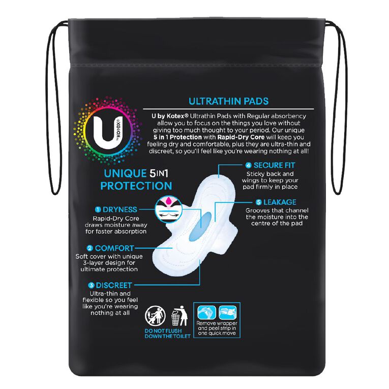 U By Kotex Regular Ultra Thin Wings Pads 14 Pack, , hi-res