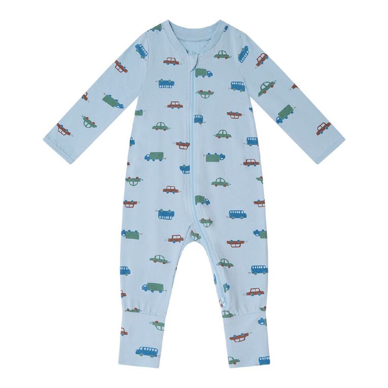 Young Original Babies' Zip-Thru Footless All-in-One, Blue Light, hi-res