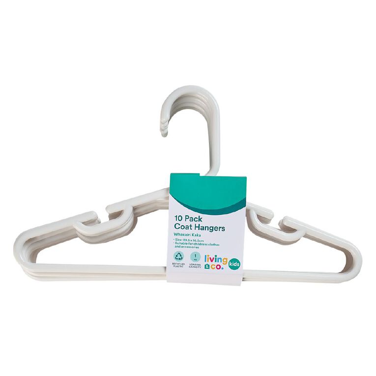 Living & Co Kids Plastic Coat Hangers White 10 Pack, , hi-res