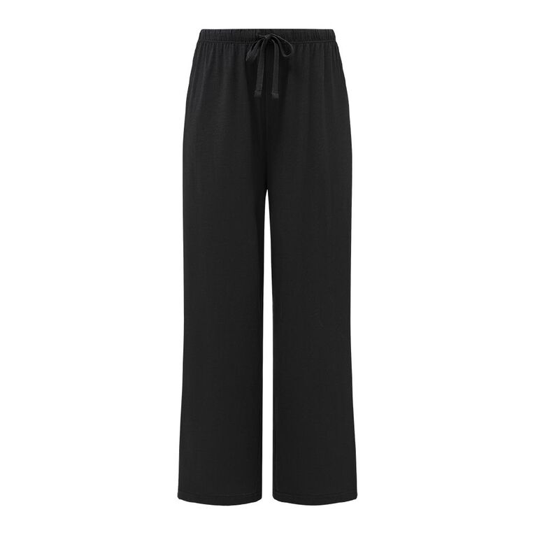 H&H Women's Plain Knit Pyjama Pants, Black, hi-res