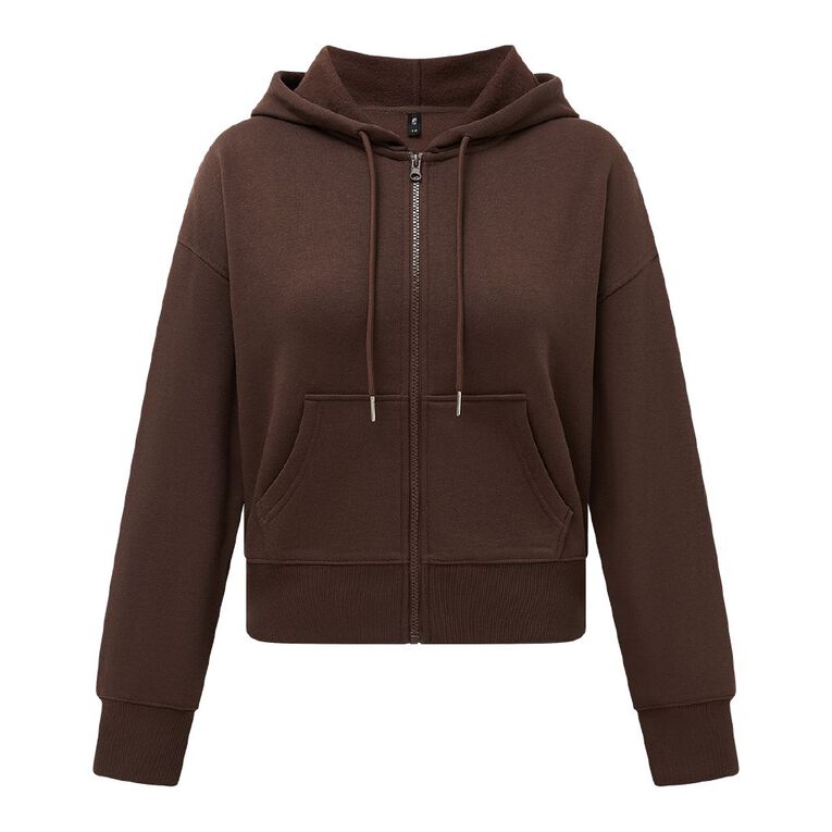 H&H Women's Crop Zip-Thru Hoodie Brown Dark The Warehouse