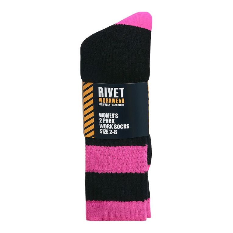 Rivet Women's Work Crew Socks 2 Pack, Black/Pink, hi-res