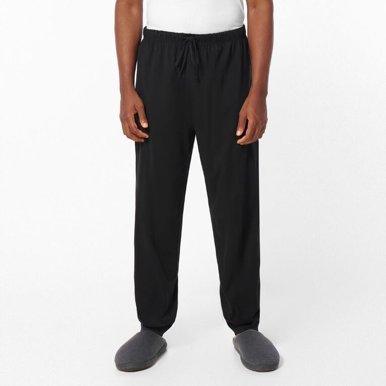 H&H Men's Knit Cuffed Pyjama Pants, Black, hi-res