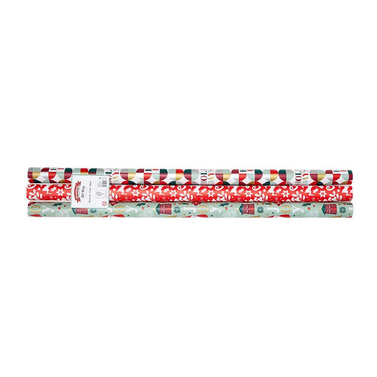 Wonderland Fun Festive Christmas Gift Wrap 70cm x 3m Assorted 3 Pack, , hi-res