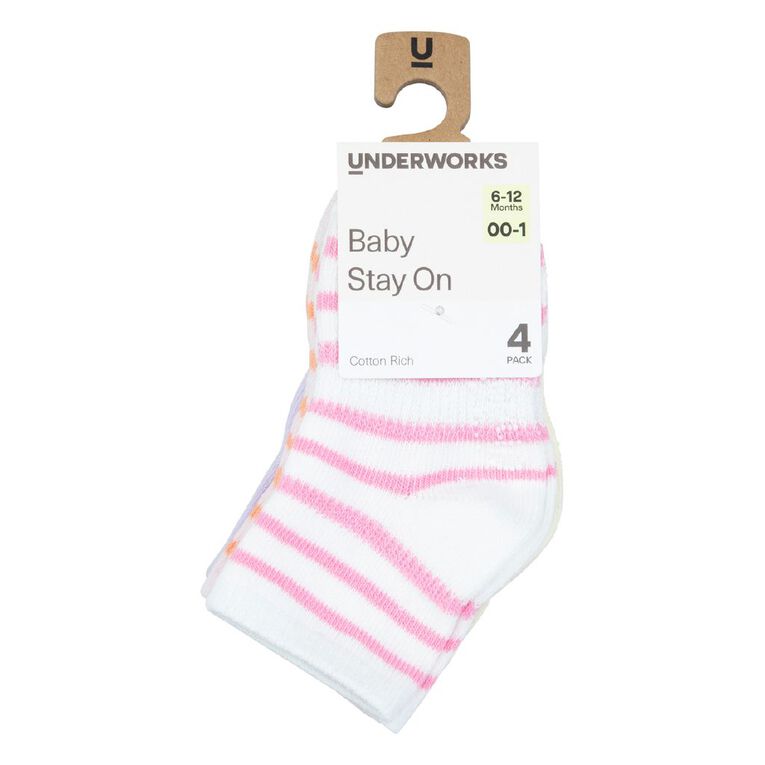 Underworks Infants' Stay On Crew Socks 4 Pack, Purple Light, hi-res