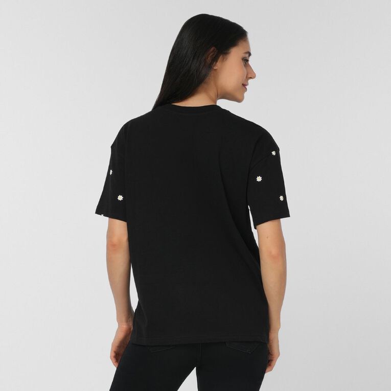 H&H Women's Short Sleeve Embellished Tee, Black, hi-res