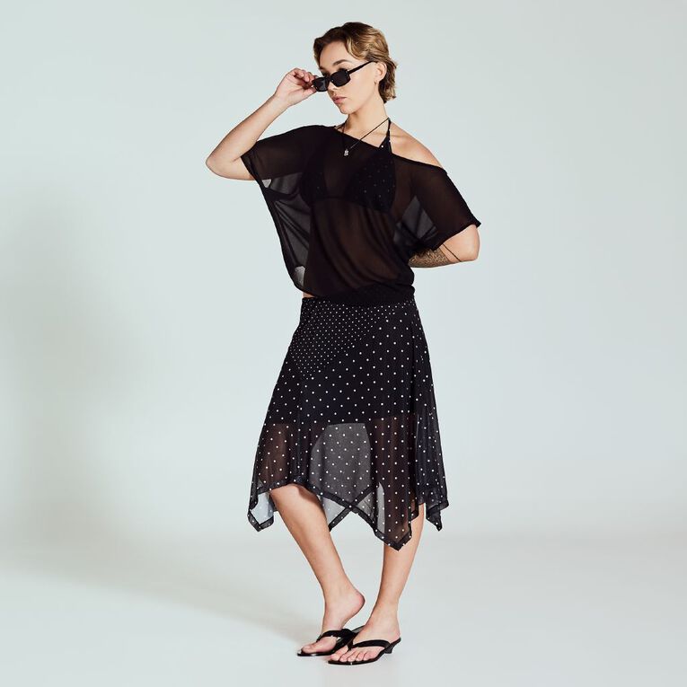 BRDRLESS Taya Chiffon Assymetric Top, Black, hi-res
