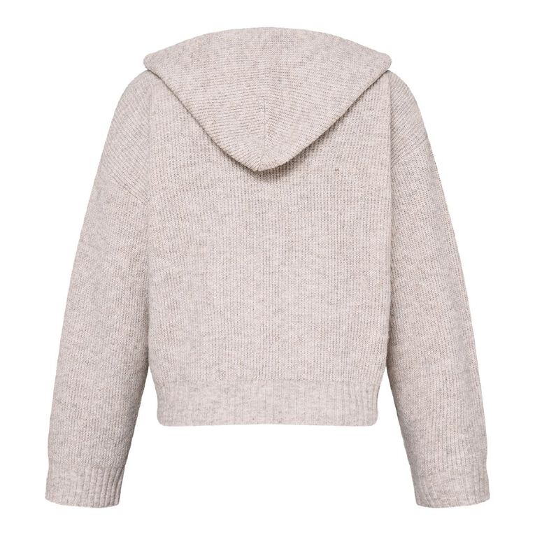 H&H Women's Knitted Crop Hoodie, Brown Light, hi-res