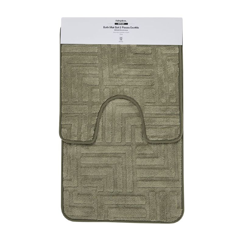 Living & Co Bath Mat Set Pop Stripes 2 Piece Green Dark 50cm x 80cm, , hi-res