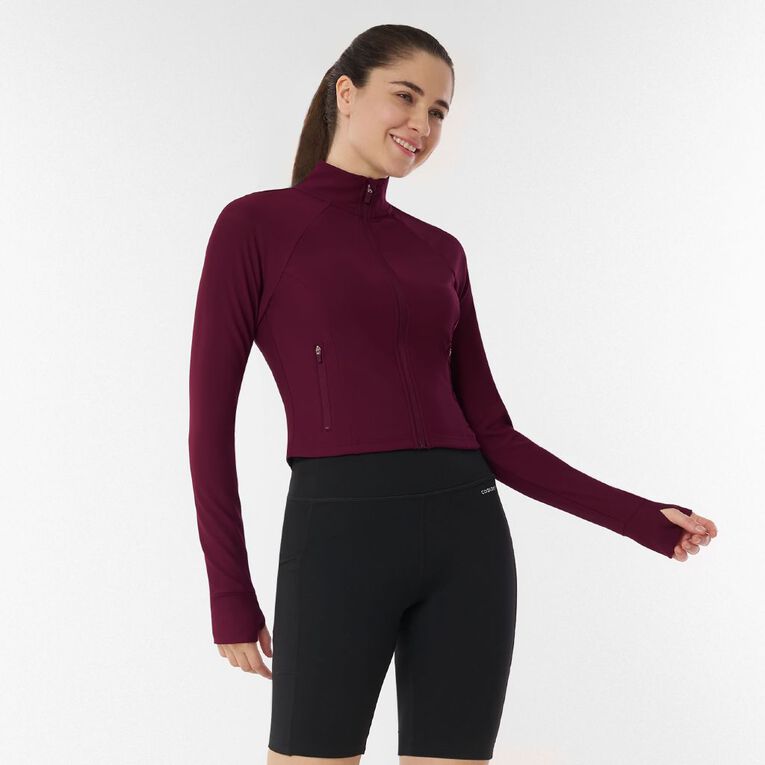 Active Intent Women's Rib Run Zip Sweat, Red Mid, hi-res