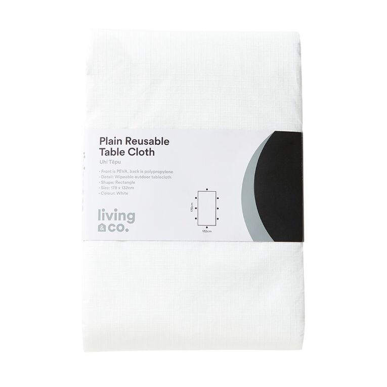 Living & Co Plastic Table Cloth White 178cm x 132cm, , hi-res