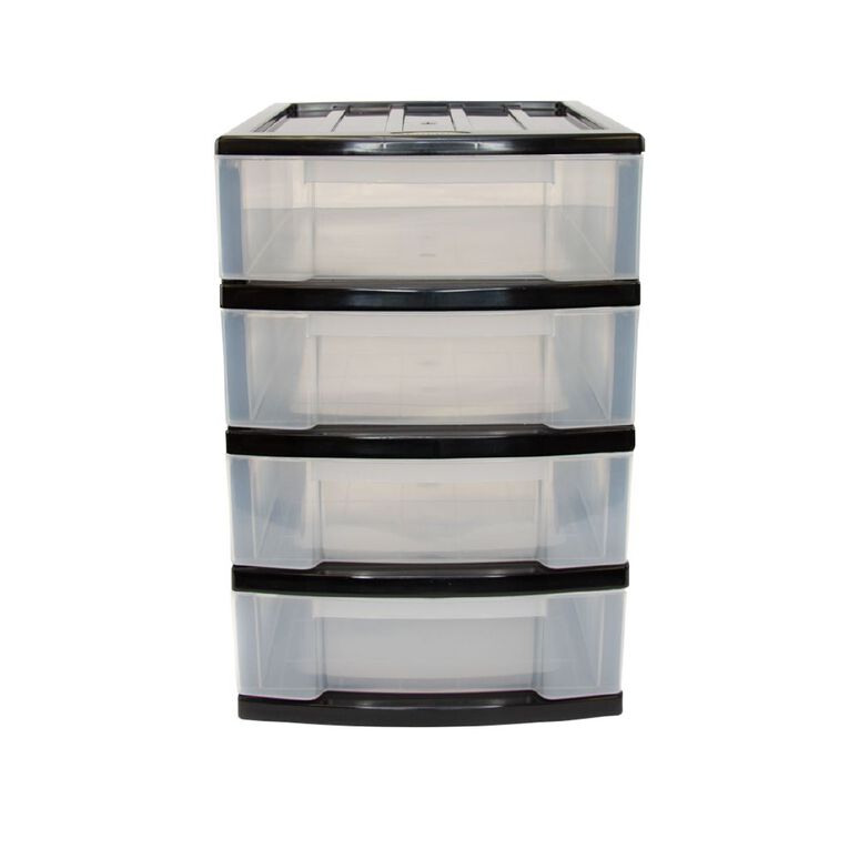 Taurus Storage Drawers A4 Black 4 Tier Black, , hi-res