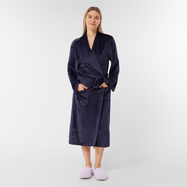 H&H Women's Mink Robe, Blue Dark, hi-res