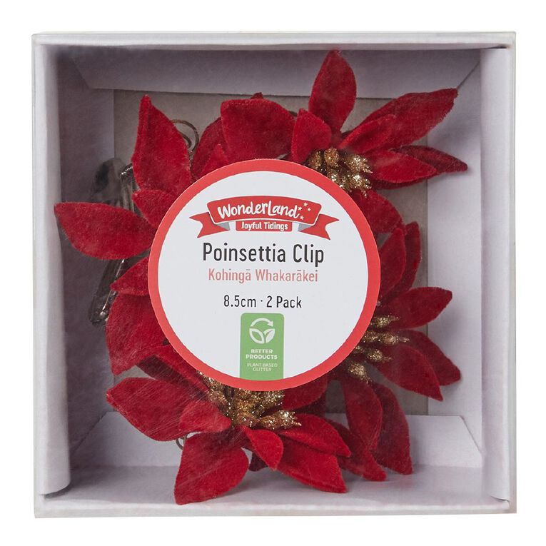 Wonderland Joyful Tidings Poinsettia Clip Christmas Decoration 2 Pack, , hi-res