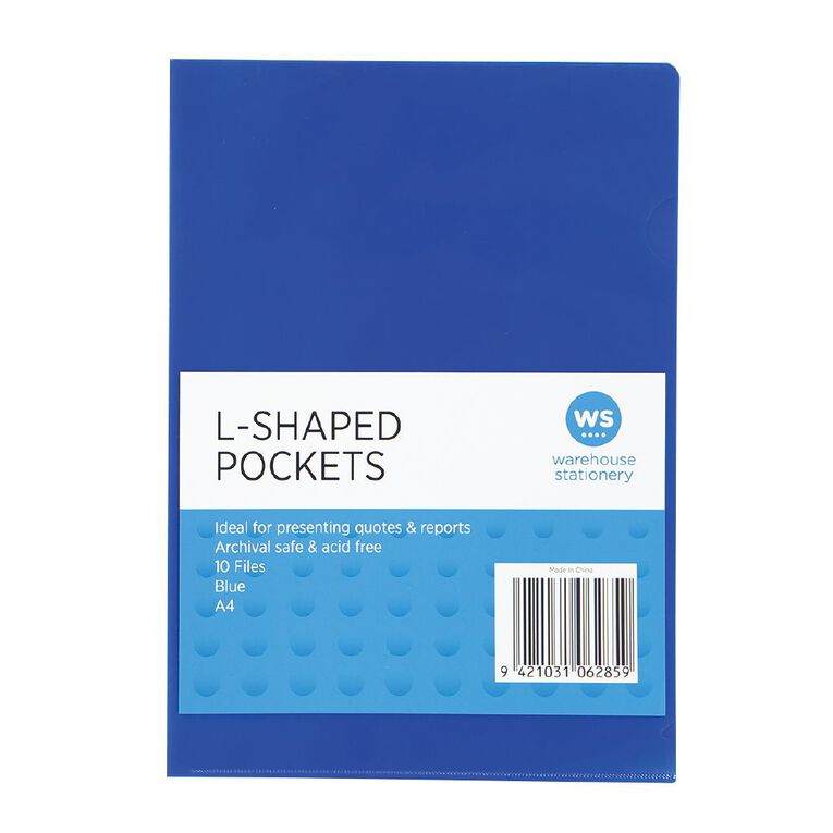 WS L-Shaped Pockets 10 Pack Blue Mid A4, , hi-res