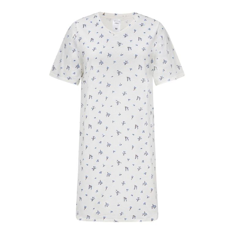 H&H Women's V Neck Tee Nightie, Cream, hi-res