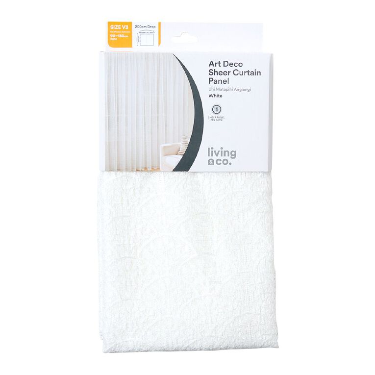 Living & Co Art Deco Voile White 90-180cm Wide/200cm Drop, , hi-res