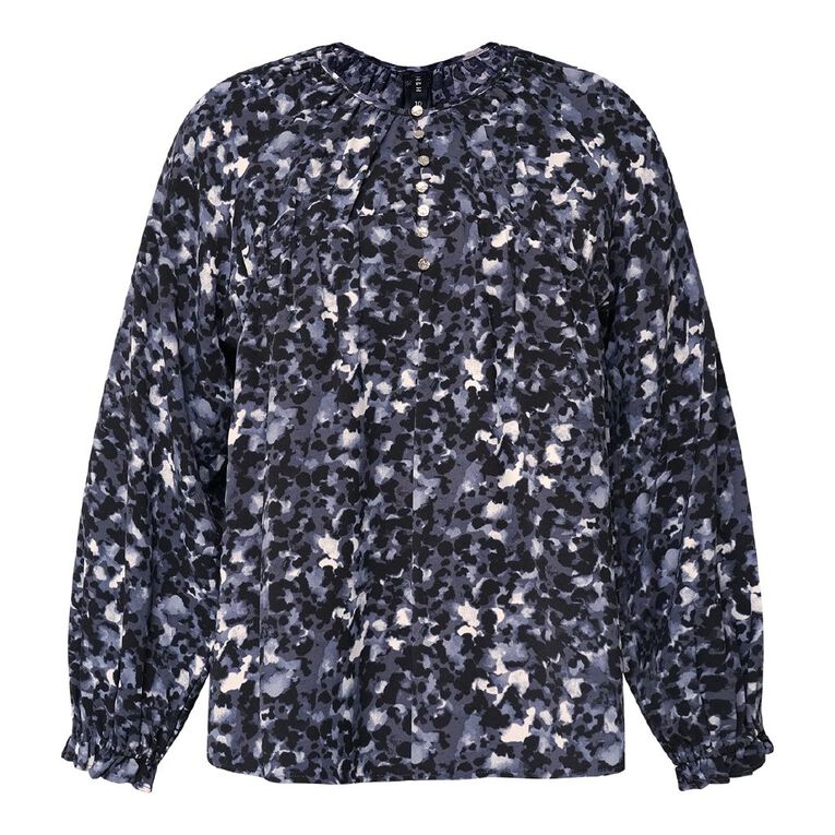 H&H Women's Long Sleeve Gather Detail Blouse, Navy, hi-res
