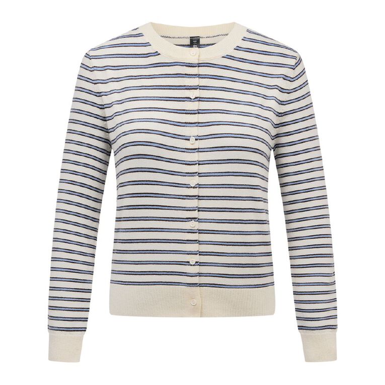 H&H Women's Essential Cardigan, White/Blue, hi-res