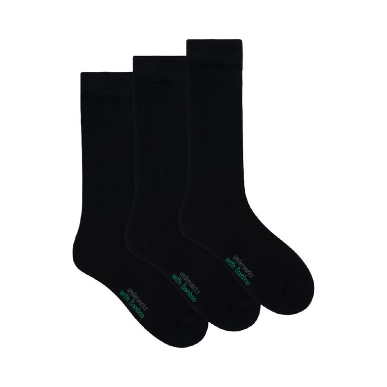 Underworks Men's Bamboo Crew Socks 3 Pack, Black, hi-res
